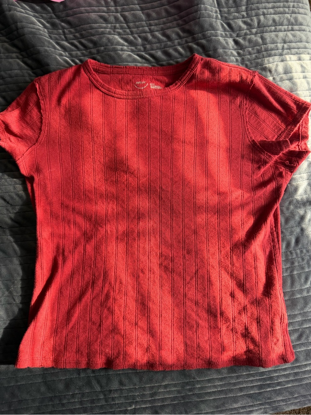 aerie Red Ribbed Short Sleeve Tee
